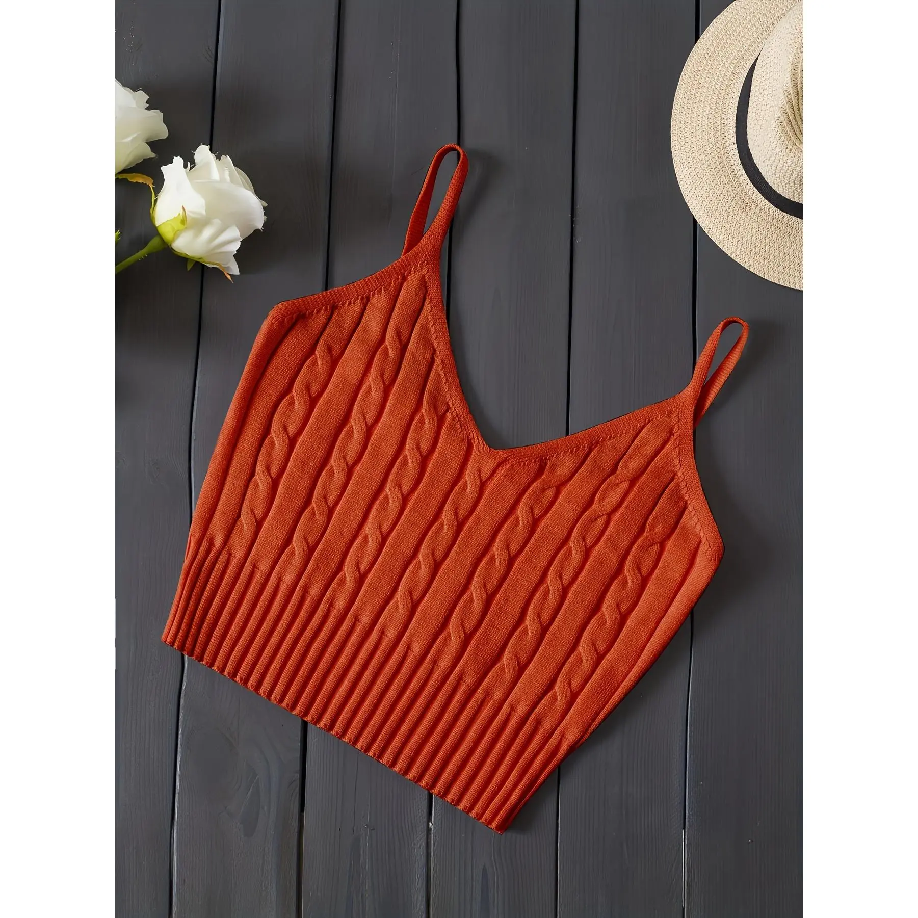Romantic Valentines Day Soft Knit Cami Crop Top - Flirty Sleeveless Style for Spring & Summer - Comfortable Casual Wear, Womens Fashion Essential