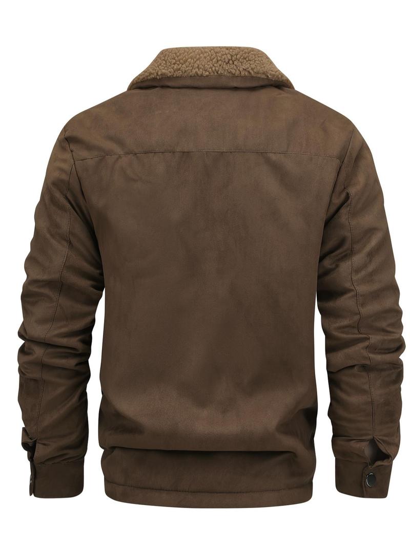 Product Introduction of Men's Regular Fit Solid Pocket Zipper Thermal Lined Jacket, Casual Long Sleeve Collared Outerwear for Fall & Winter, Men's Clothes for Daily Wear 2