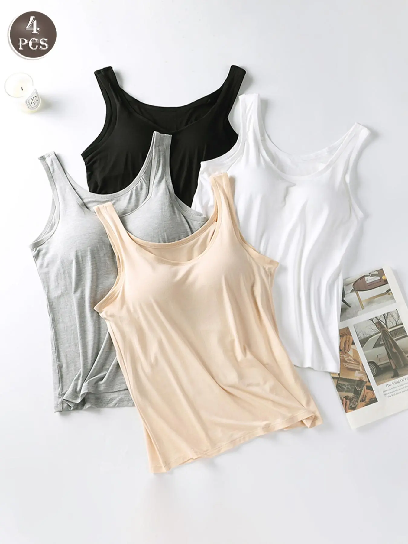 Women's Solid Color Round Neck Tank Top, Casual Comfy Sleeveless Undershirts for Daily Wear, Ladies Clothes for All Seasons