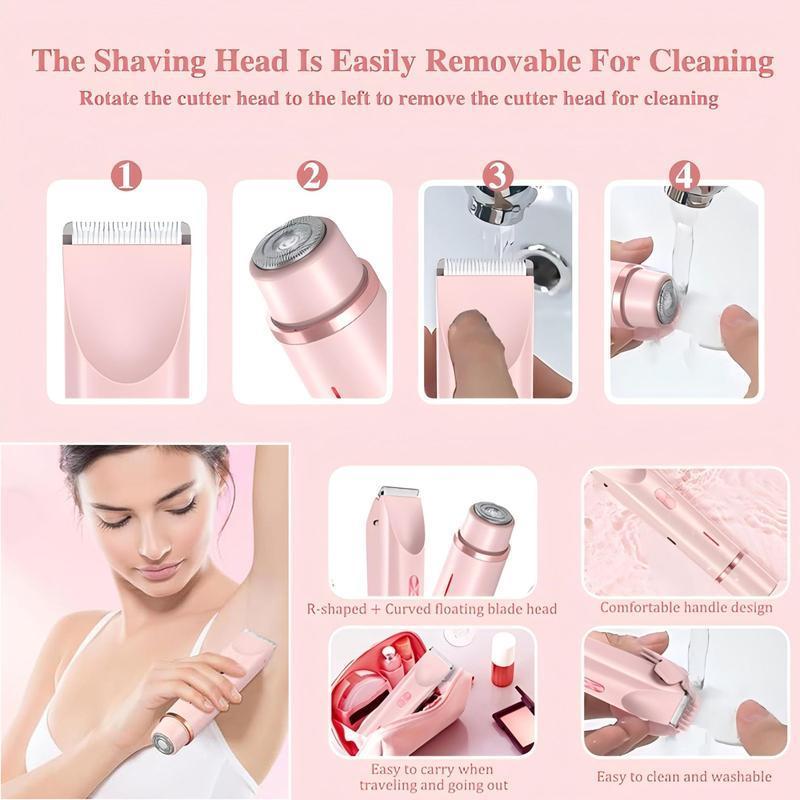 Product Introduction of 2-In-1 Electric Hair Trimmer Kit, 1 Count IPX7 Waterproof Hair Trimmer, Wet & Dry Use, USB Rechargeable Gentle Hair Removal Tool for Women 8