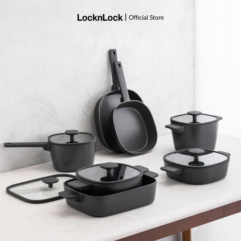 Nồi, chảo chống dính hình vuông LocknLock Square-IH dùng được bếp từ nắp kính silicone