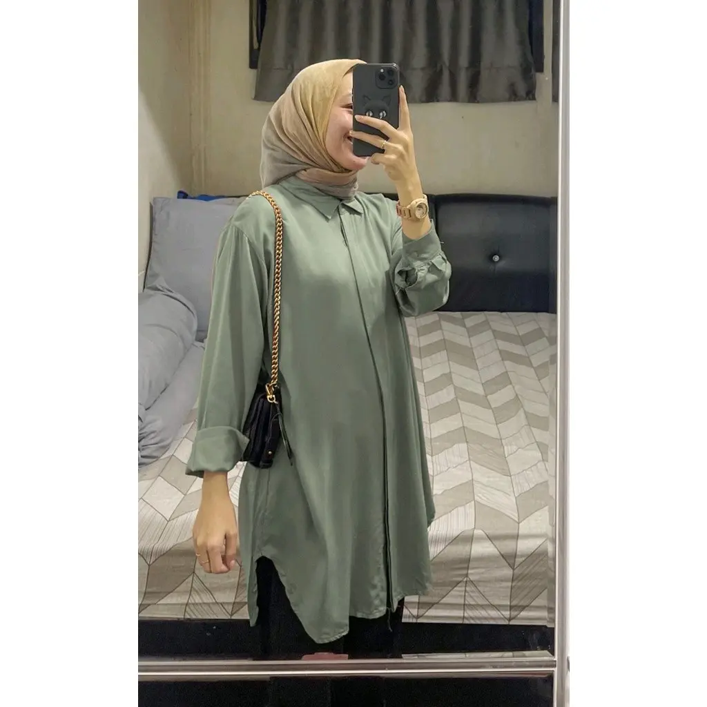 ATASAN WANITA KEMEJA TUNIK TALIA FULL  Kancing  BAHAN RAYON TWILL PREMIUM TEBAL DAN  Lembut SIZE S,M,L,XL by FFA
