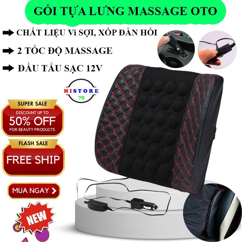 Gối massage lưng Đệm mát xa lưng ô tô Gối tựa lưng massage với tẩu sạc 12v và 2 cấp độ mát xa