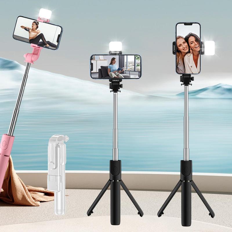 Product Introduction of Portable Selfie Stick Tripod, 1 Count Handheld Selfie Stick with Fill Light, 360 Degree Rotatable Phone Tripod, Universal Phone Accessories for Live Streaming, Phone Camera Stabilizer, Vlogging 2