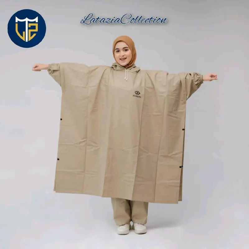Jas Hujan Ponco Lengan Celana Mantel Hujan Pria Wanita Dewasa Bahan PVC 0,25 Tebal Elastis Floryn 0