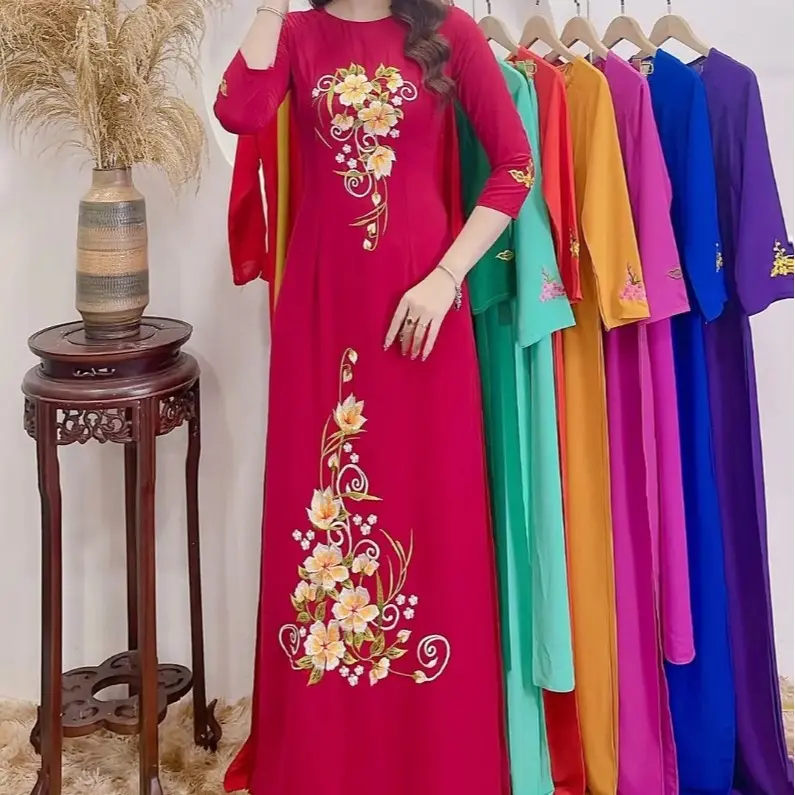 Áo dài truyền thống tằm ý thêu hoa đủ màu , đủ họa tiết