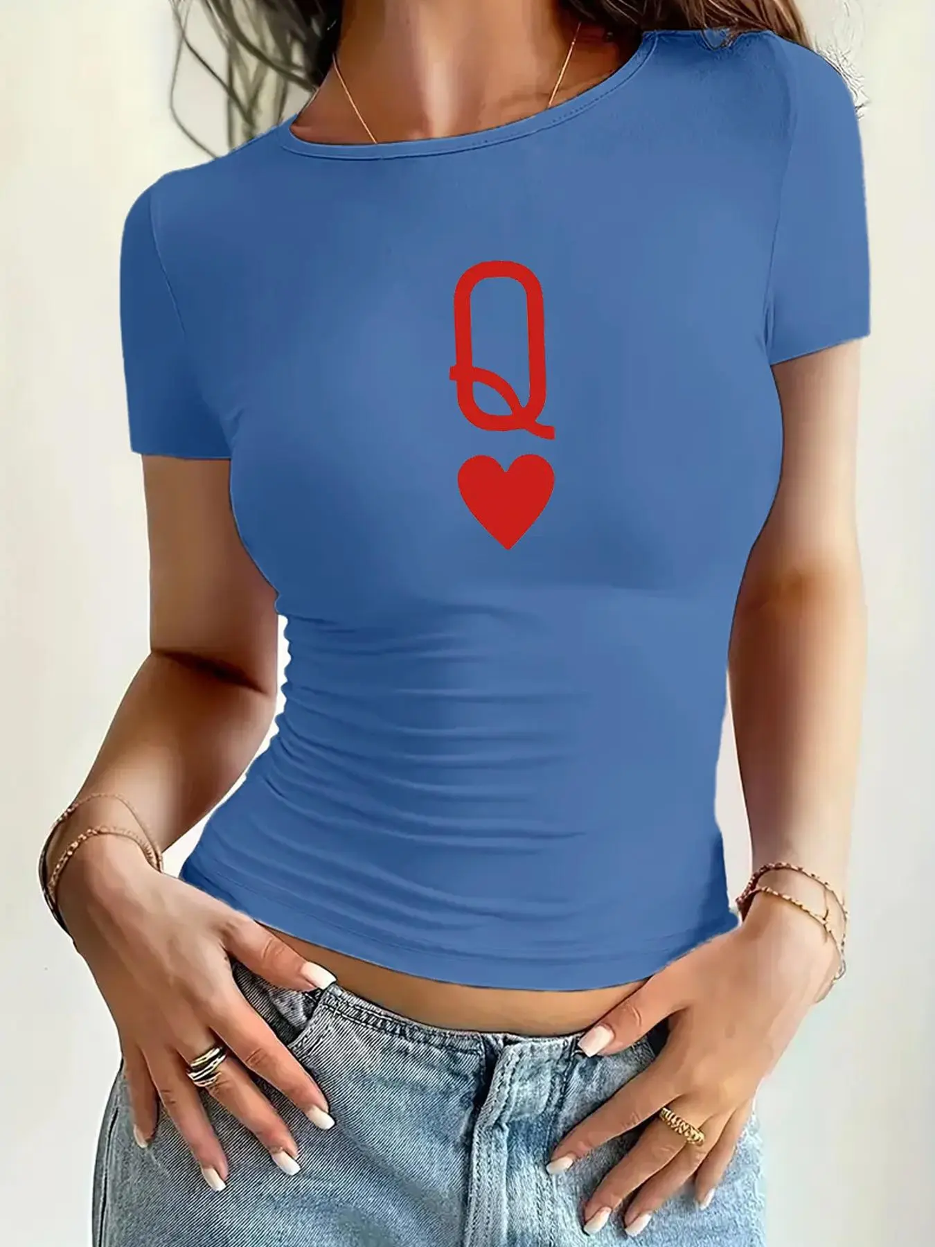 Women's Heart & Ditsy Floral & Geometric Print Round Neck Tee, Casual Long Sleeve T-shirt for Daily Wear, Ladies Clothes for All Seasons
