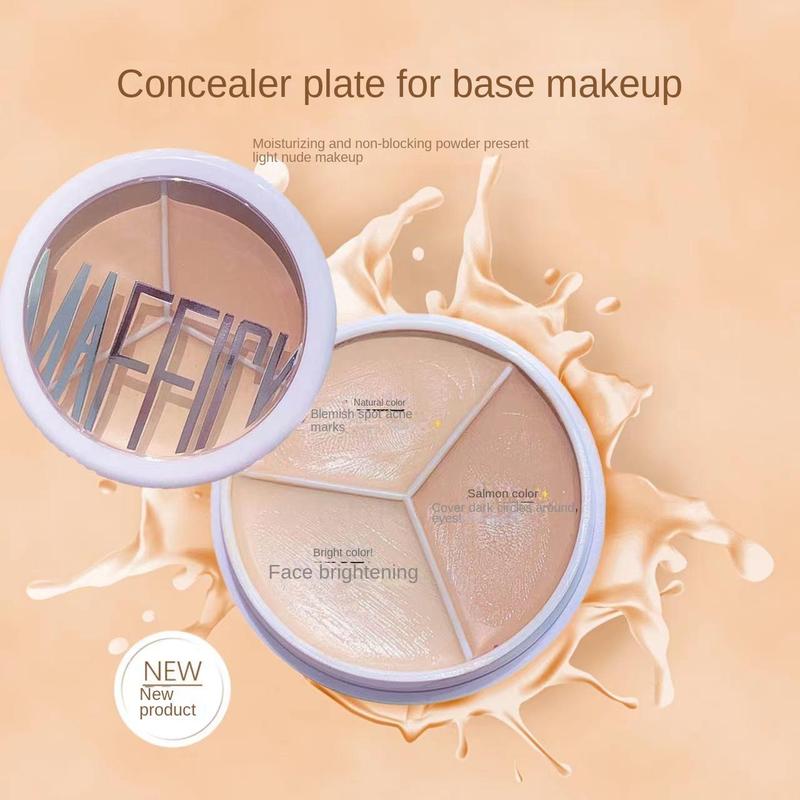 Kem Che Khuyết Điểm 3 Màu Kem Nền Trang Điểm Chuyên Nghiệp Đường Viền Mắt Bảng Màu Tự Nhiên Lâu Trôi Không Thấm Nước Quầng Mắt Đen Chỉnh Sửa Khuôn Mặt Trang Điểm Khuôn Mặt Phấn Phủ