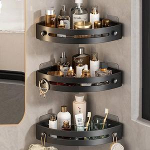 Estante de almacenamiento montado en la pared, estante de esquina para baño sin perforaciones, estante para almacenar gel de baño y champú, accesorios de baño