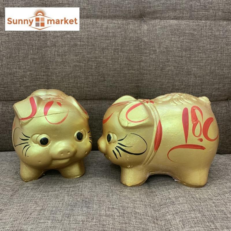  Heo đất tài lộc nhũ vàng ánh kim size trung  17x12x13cm  heo đất dùng để tiết kiệm 
