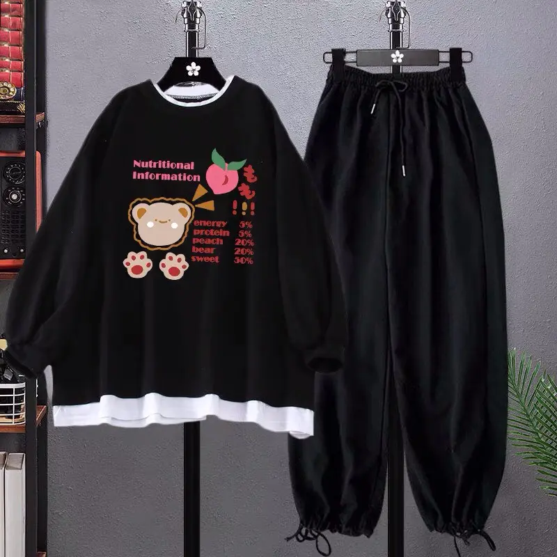 Sét BỘ NỈ áo dài tay sweater gấu và quả đào Nỉ cotton in 5D siêu nét phối gấu trắng.  kèm quần bom dây rút.