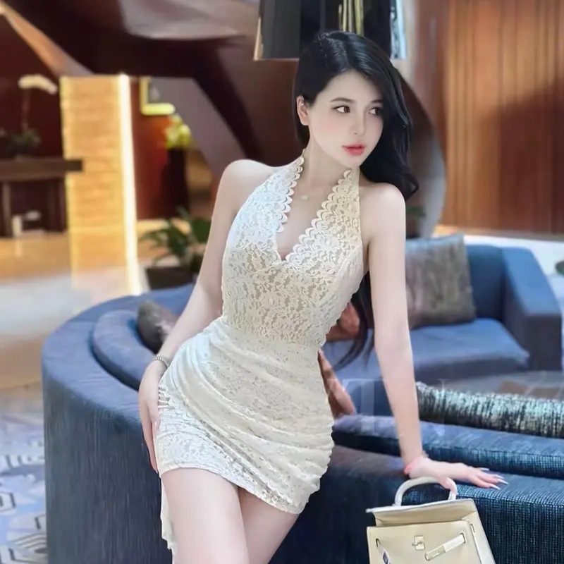 Váy thiết kế - Váy ren nhún tà cổ tim sườn lót da sang sịn 1298 Women Nữ Dress Voi Dress Voi Nhung Voan 1