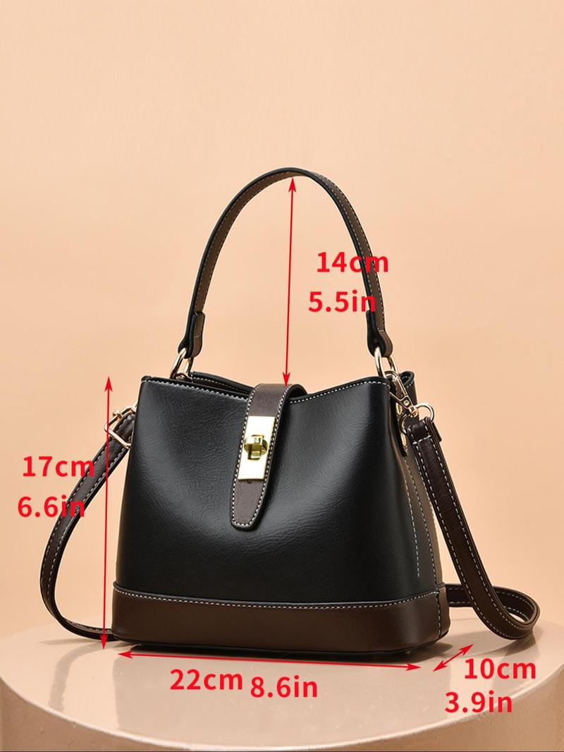 Product Introduction of Women's Fashionable Plain Color Bucket Bag, Casual PU Leather Shoulder Crossbody Bag for Daily Used, Trendy Versatile High-quality Daily Commuting Bag 5