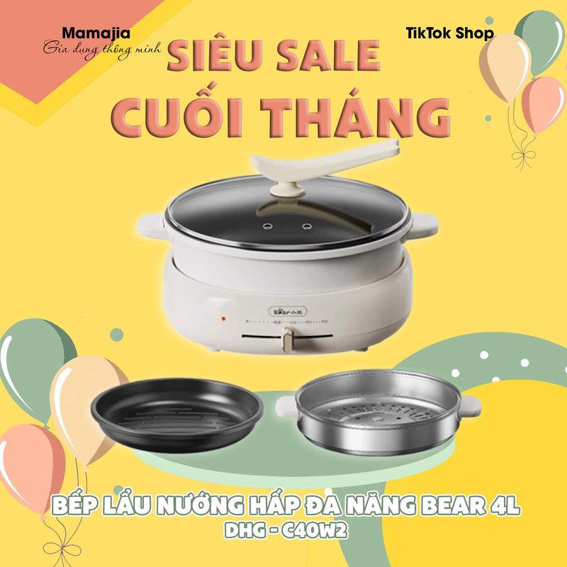 Nồi Lẩu Nướng Đa Nănng Bear DHG-C40W2 ( Kèm khay hấp) Nồi Lẩu Điện Nồi Điện Nấu Ăn