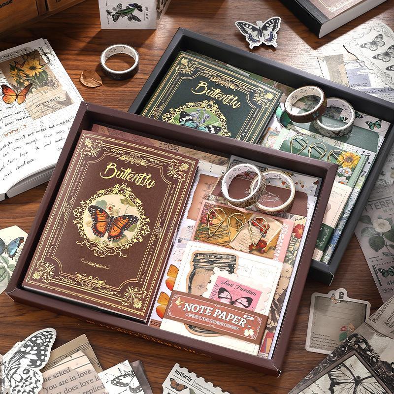  Bộ quà tặng phong cách cổ điển - sổ tay làm bullet journal chủ đề butterfly vintage - Diy 