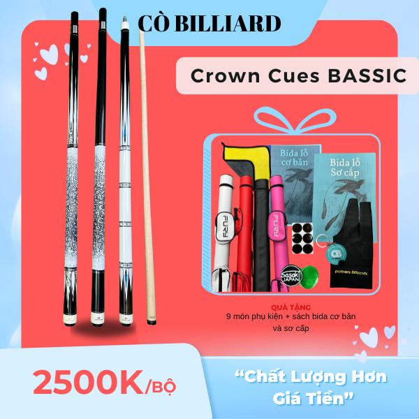 Cơ bida lỗ Crown Cues Bassic 01,02 ( tặng kèm 9 món pk và sách bida cơ bản ) ( độc quyền tại CÒ BILLIARD )