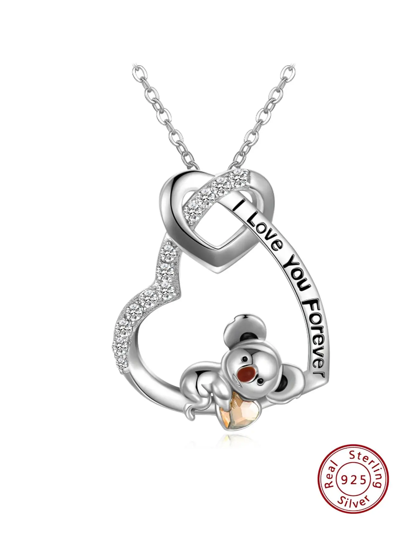 925 Sterling Silver Cute Cartoon Bear & Heart Design Pendant Necklace, Fashionable Jewelry for Women & Men, Elegant All-match Fashion Accessories for Daily Wear, Exquisite Jewelry for Birthday Gifts