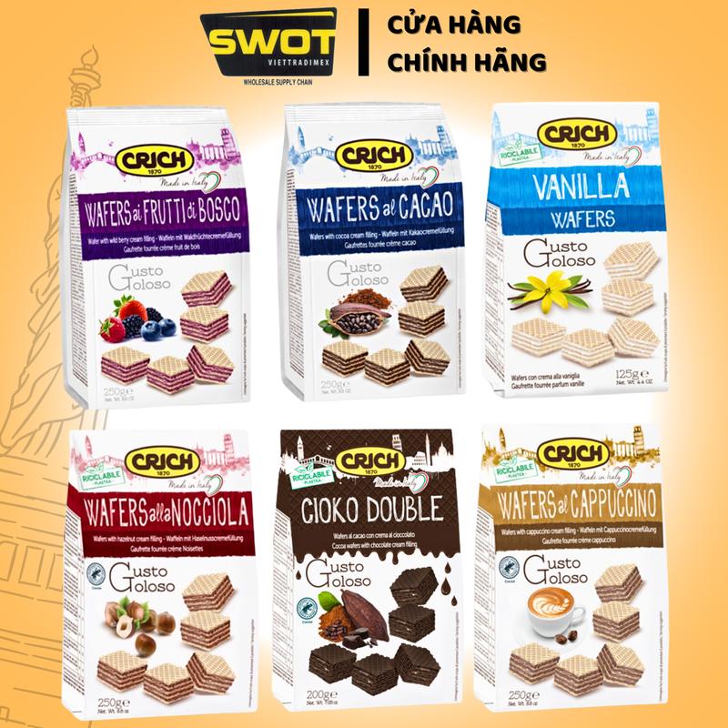 Bánh Xốp Crich Nhiều Vị Cao Cấp Chính Hãng Ý 250g, banh quy Xốp thơm ngon giòn, Đồ Ăn Vặt dinh duong Ít Đường Ít Calori Thức Ăn Food snack crinkle cookie  - SWOT bánh  sữa