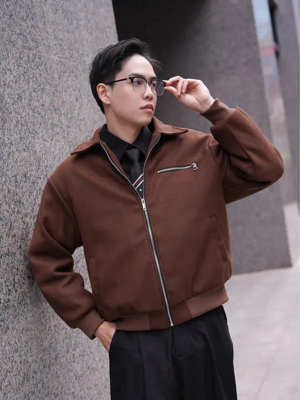 BOB014 Áo Khoác Dạ Bomber MANDO khoá Zip Kim Loại Lót Trần Bông Ấm Áp Dày Dặn Đứng Form Menswear Jacket 5