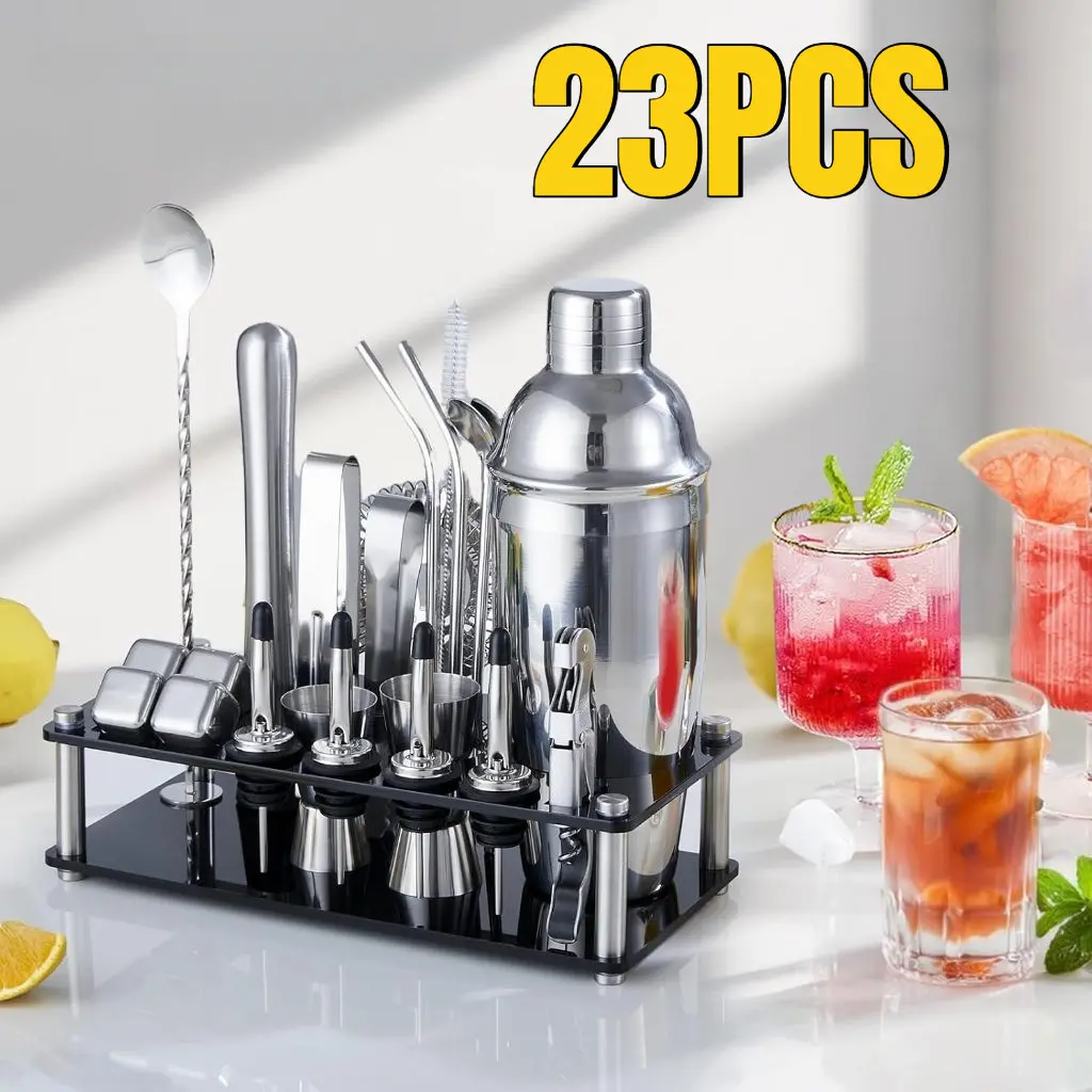 23 In 1 Paket Lengkap Cocktail Shaker Stainless Barista/Perlengkapan Bartender Set Premium Cocktail Boston Shaker Set/Barista Bar Set Tools