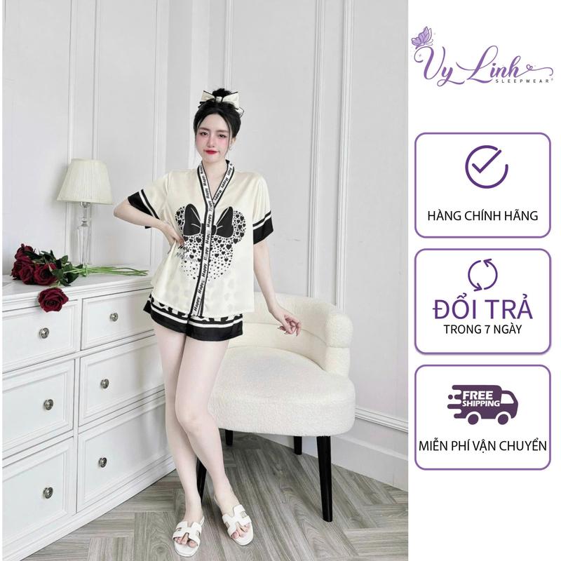 Bộ Đồ Pijama Cổ Y Dành Cho Nữ Hoạ Tiết Dễ Thương Chất Liệu VảI Lụa Latin Cao Cấp S1103-1