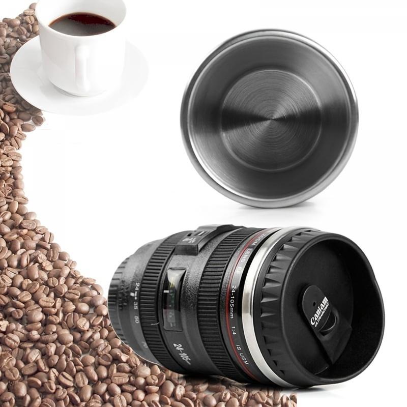 Cốc Cà Phê Hình Ống Kính, Thép Không Gỉ, Cốc Cách Nhiệt Ống Kính Máy Ảnh Có Nắp, Quà Tặng Nhiếp Ảnh Gia 1
