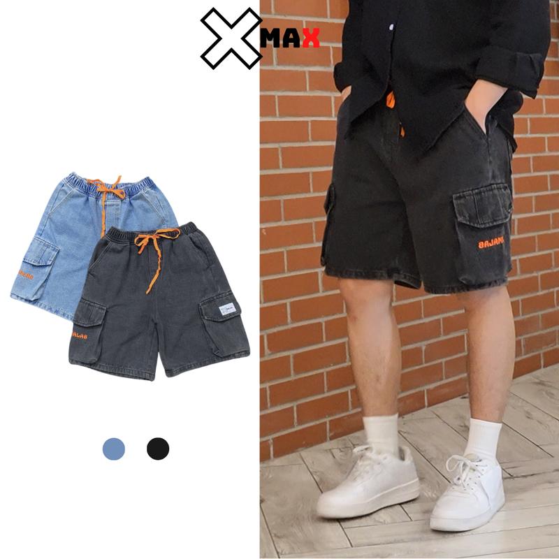 Quần Short Jean Nam Túi Hộp XMALAB Ống Rộng Cạp Chun Co Giãn B117 Menswear