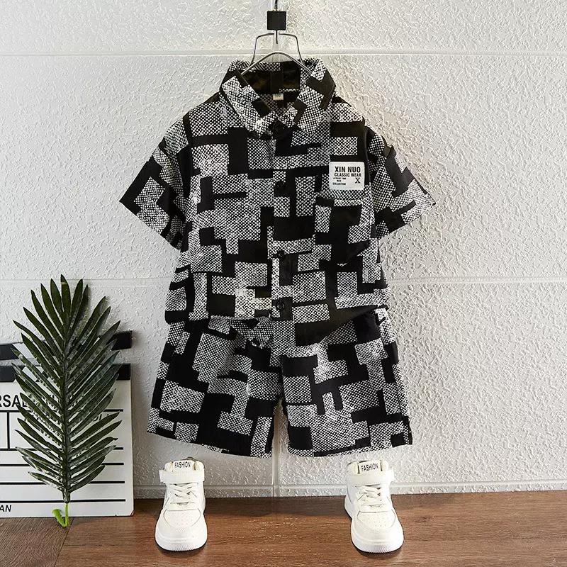 Bộ Áo Sơ Mi Lụa Mango Ngắn Tay + Quần Short Cho Bé Gái Và Bé Trai Phong Cách Hàn Quốc Thời Trang Mùa Hè