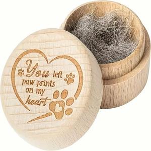 Wooden Pet Hair Memorial Box, Pet Paw Prints Keepsake Box, Pet Hair Collection Jar, Pet Lovers Gift, Dog & Cat Accessories