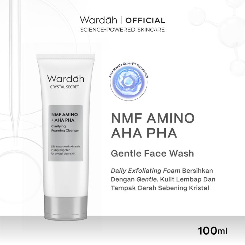 NEW! Wardah Crystal Secret NMF Amino + AHA PHA Clarifying Foaming Cleanser 100 mL - Sabun Cuci Muka Gentle Acid Mantle Expert - Daily Exfoliating Foam yang Membersihkan dengan Gentle - Kulit Lembap dan Tampak Cerah Sebening Kristal 0