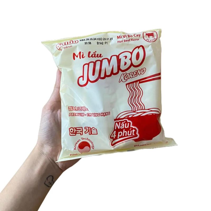 Mì Lẩu Jumbo Koreno Vị Bò và Kim Chi , với sợi Mì dai ngon , Phù Hợp Nau Mỳ Cay , 1 thùng 80 gói Food