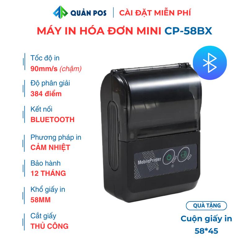 Máy in hóa đơn mini bluetooth không dây CP-58BX 58mm in thu tiền điện nước, in bill, Gờ Ráp Food