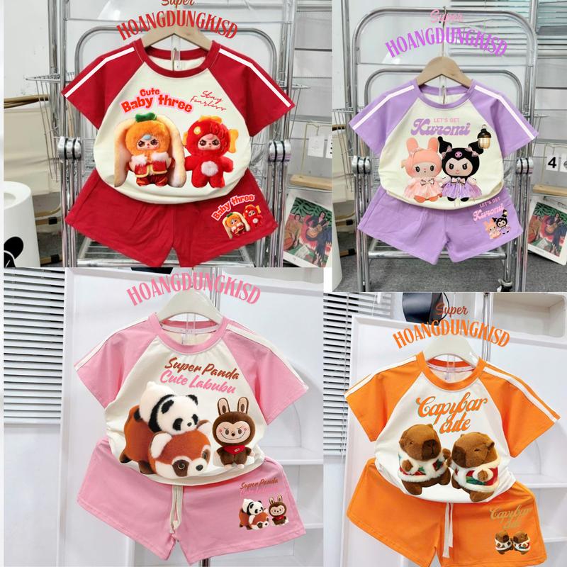 HoangDungKids Bộ Đồ Bé Gái COMBO 4BỘ In Hình Baby Three Labubu PAN-DA Kuromi Cô Gái Tóc Xù mikeyn Phối Tay Size 8-55kg Bộ Đồ Sành Điệu Hàn Quốc Kim Sa quần áo tre em set bộ trẻ em quang châu