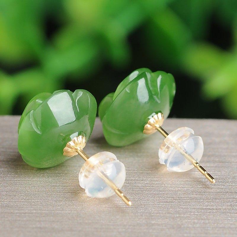 Bông Tai Đinh tán Hoa Hồng Ngọc Lục Bảo Ngọc Bích Hòa Điền Hoa Tai Ngọc Bích Xanh Cho Nữ, Bạc Sterling 925, Phong Cách Cổ Điển 1