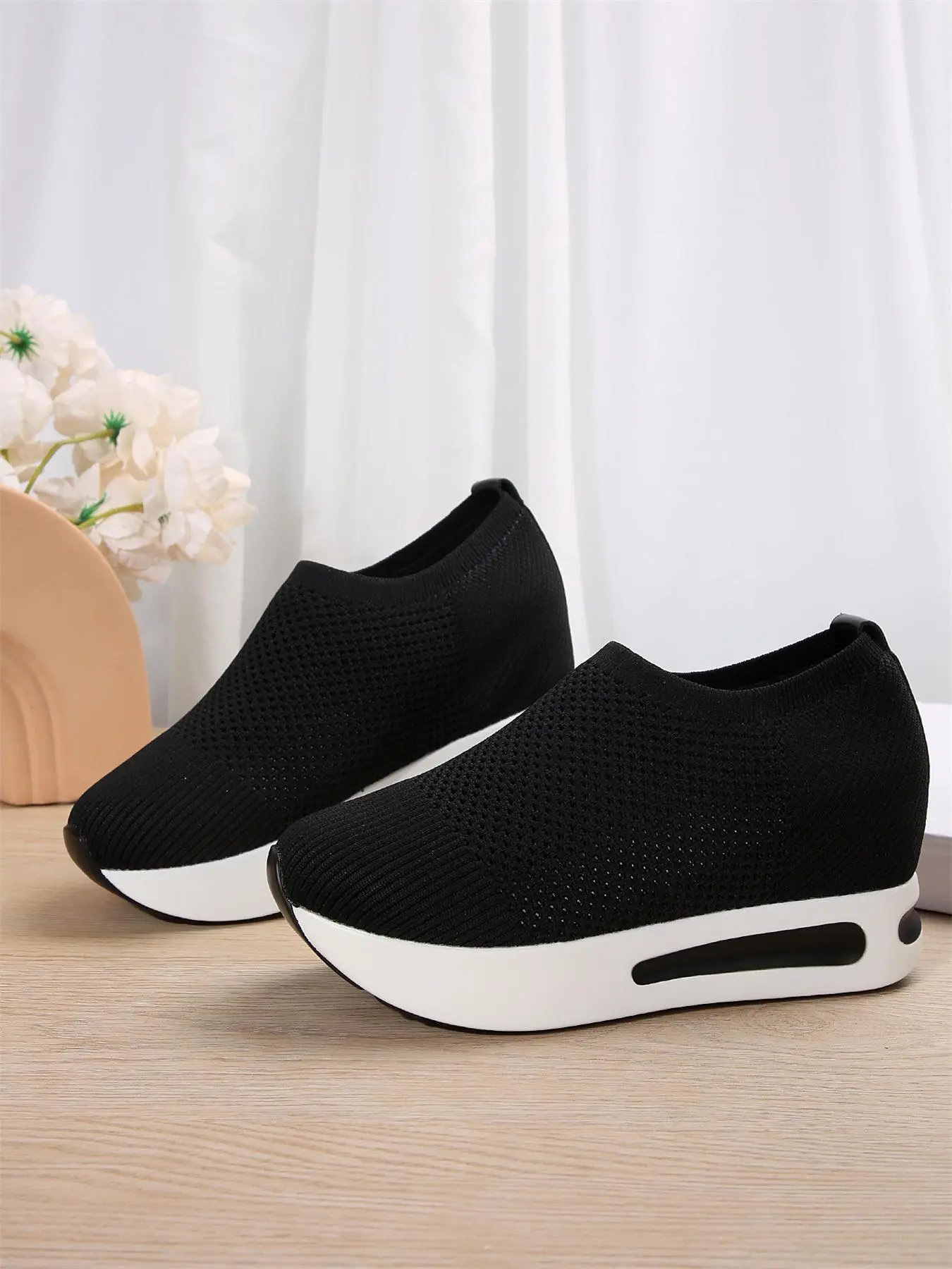 Women's Mesh Breathable Lightweight Slip on Sneakers, Casual Comfortable Sports Running Shoes, All-match Round Toe Wedge Sneakers for Daily Wear