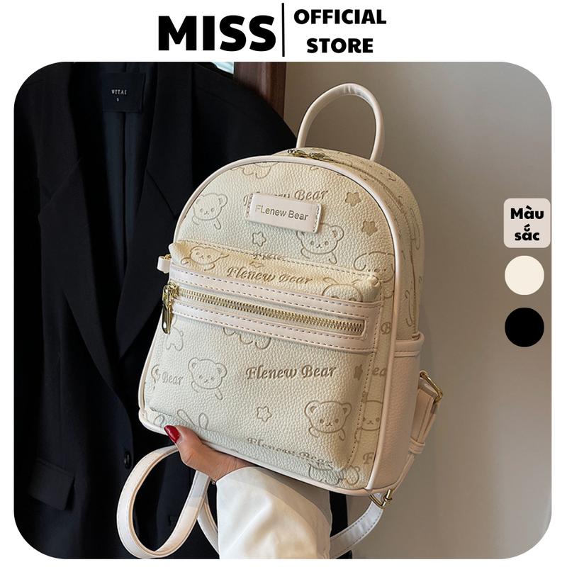 Balo nữ mini da pu đi học đi chơi in hình gấu cute dễ thương phong cách thời trang hàn quốc Miss bags BLD 256 Backpack Đeo Vai