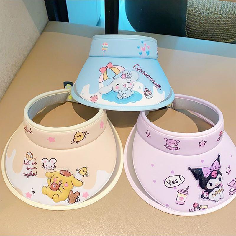 Mũ Trẻ Em, Sanrio, Thiết Kế Kuromi, Phong Cách Hoạt Hình, Mũ Che Nắng, Thích Hợp Cho Mùa Hè, Cho Bé Gái, Chống Nắng Và Chống Tia Cực Tím, Kiểu Đầu Rỗng, Mũ Chống Nắng 2