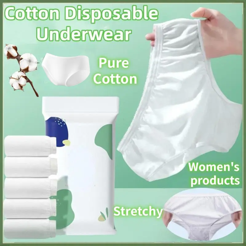 5-pack Pure Cotton Disposable Panties for Women, Maternity Plus Size, Travel Disposable Shorts, Women's Outdoor Products, Soft and Smooth Pure Cotton Women's Panties