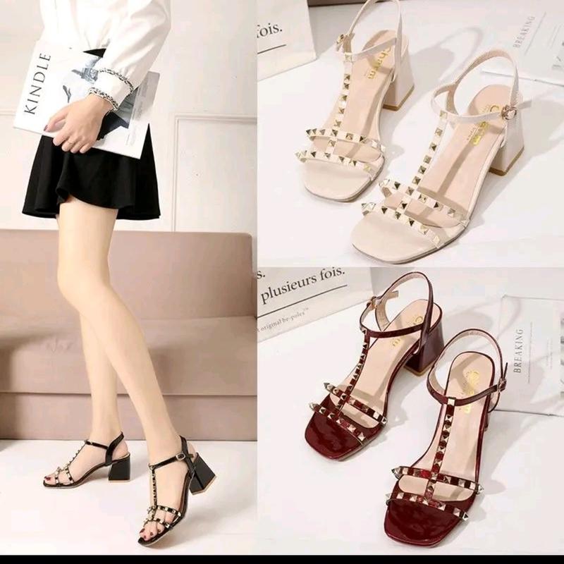 Sandal đính tán gót 5p cá tính bigsize 35 _43 giày cao gót 4 phân