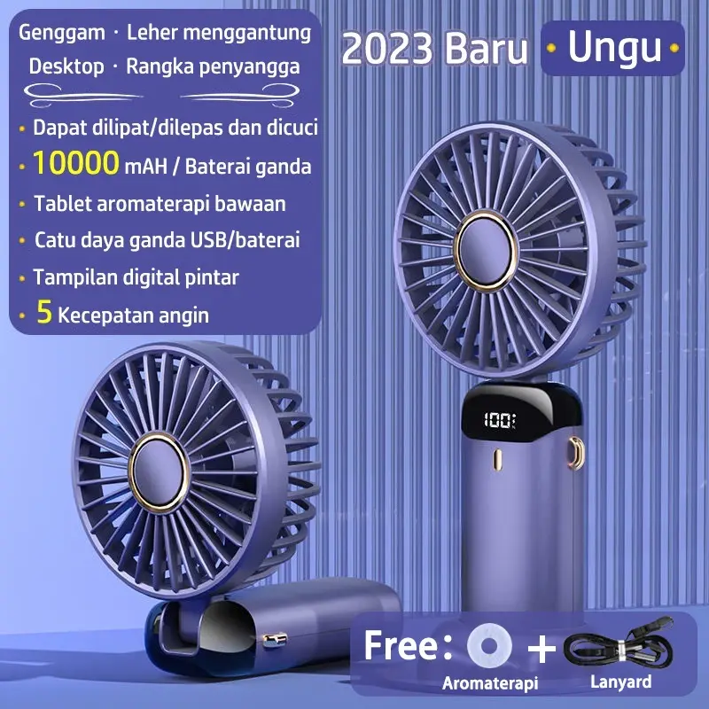 Keeone Kipas Angin Mini Portable 15000Mah 5-Speed Wind Kipas Lipat&LED Display Mini Fan Portable Aromaterapi Kipas Leher 3