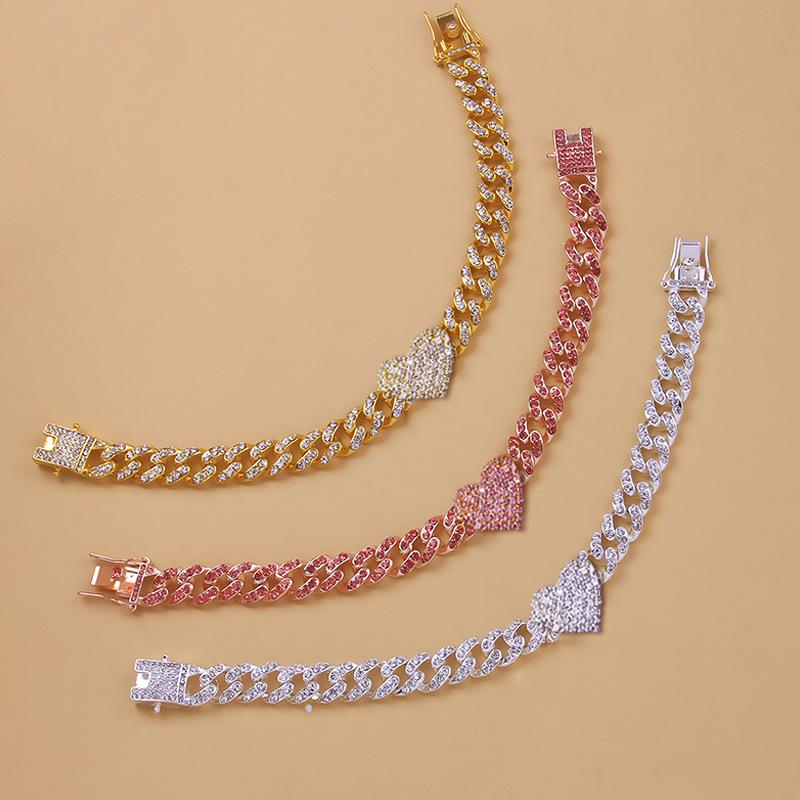 Product Introduction of Cross-Border Diamond Heart-Shaped Cuban Anklet Fashion Trend New Anklet European Hip Hop Ornament Anklet 7
