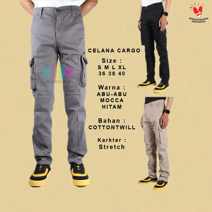 Celana Cargo Panjang Pria Celana Pdl Panjang  Celana Safety Celana Gunung Celana kerja lapangan Slim Fit Hitam
