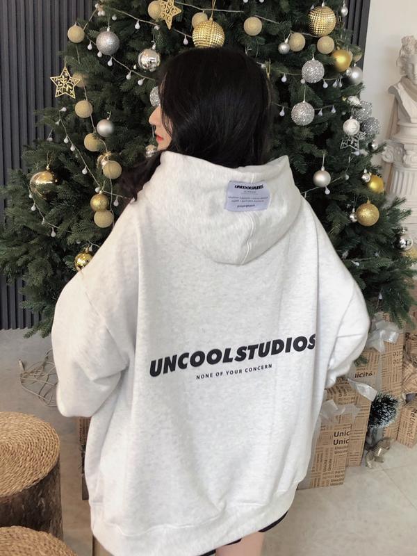 Áo hoodie nỉ bông DEUNCOOL BASIC ver 1.0 - Màu Grey Light - 100% cotton mềm mịn cho nam nữ - ẢNH THẬT Top Women