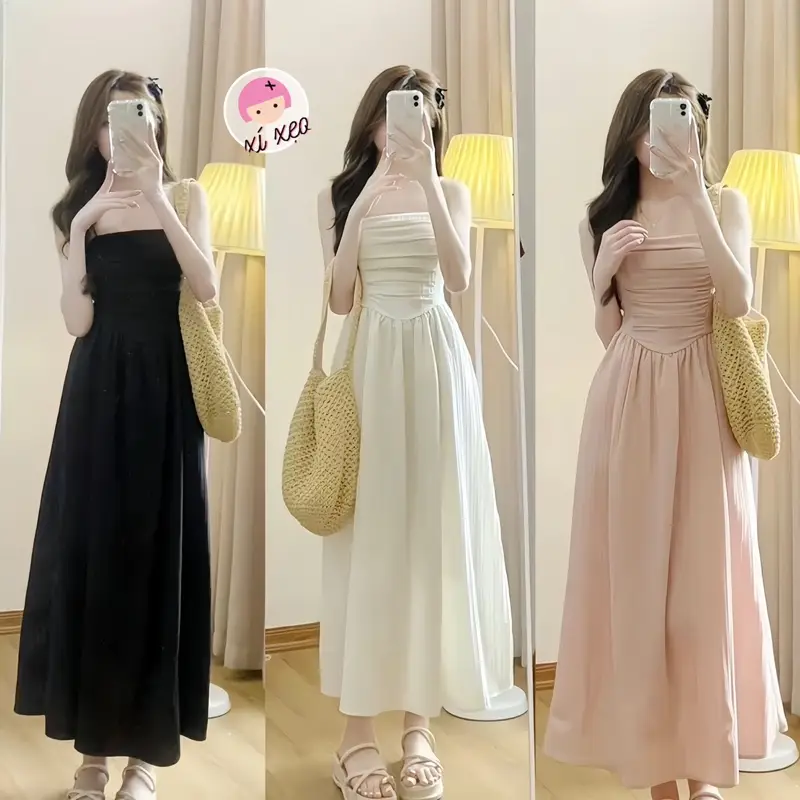 Váy 2 Dây Đũi Gân Sóng Dáng Dài, Đầm Maxi Phong Cách Tiểu Thư Xixeoshop - V458 Nữ Women