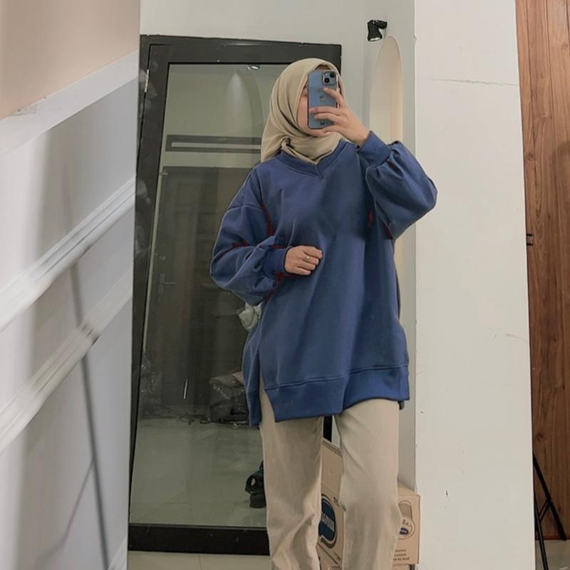 Oversize Sweater  Belah Pinggir Sweater Oblong Wanita Korean style versi dinafshn 9