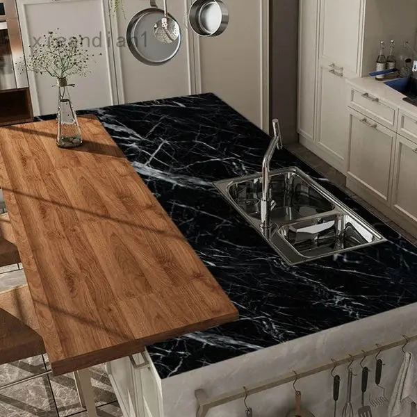 Wallpaper Dinding Marmer Black Glossy 60 x 3m Stiker Marmer Meja Dapur Kitchen Set Kamar Marble 3