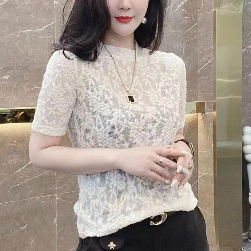 Product Introduction of Áo Sơ Mi Ren, Dành Cho Nữ, Áo Thun Ngắn Tay, Thời Trang, Jacquard Siêu Trong Suốt, Dệt Kim Mỏng, Thích Hợp Cho Mùa Hè Top Shirt 3