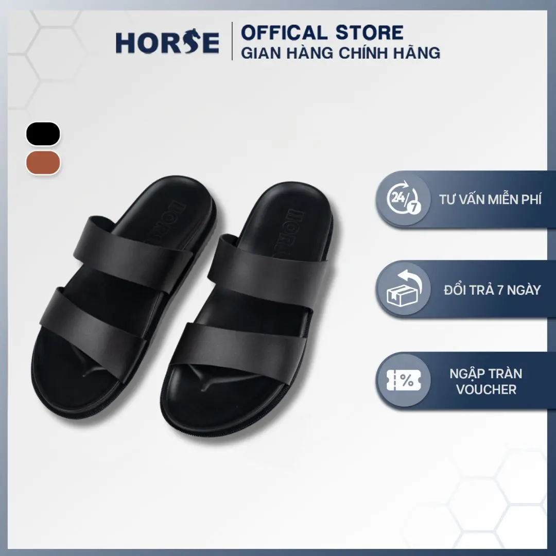 [ Horse Store ] - Dép Da Bò 2 Quai Ngang Thời Trang Nam Nữ, Đế Cao Su , Lót Đế Êm, 2 Màu Đen Vàng Bò - 2Q.