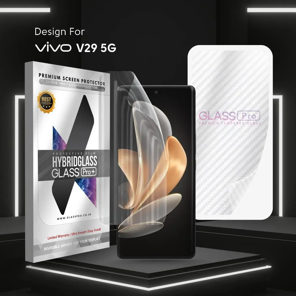 For VIVO V29 5G - Hybrid Glass Hydrogel Full Cover Depan Belakang Anti Gores Premium Screen Protector Glossy Glass Pro - NOT Tempered Glass Matte Anti Gores Kaca Anti Crack Privacy Easy Install Gorilla Glass Anti Static hg-clear-carbon