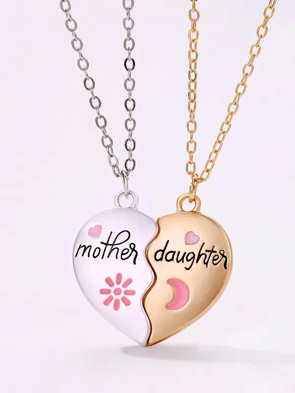 Mother & Daughter Themed Heart Pendant Necklace, Fashion Jewelry for Party, Daily Clothing Decor, Trendy All-match & Exquisite Jewelry for Birthday Gift 3